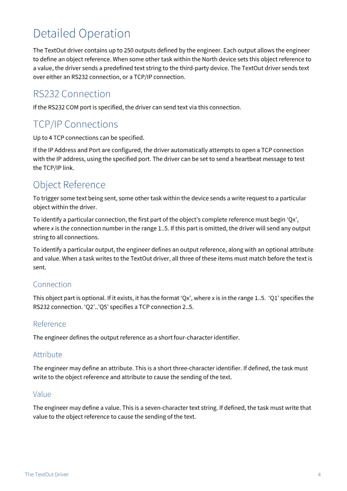 Preview thumbnail of page 4 of the TextOut Driver Manual PDF document.